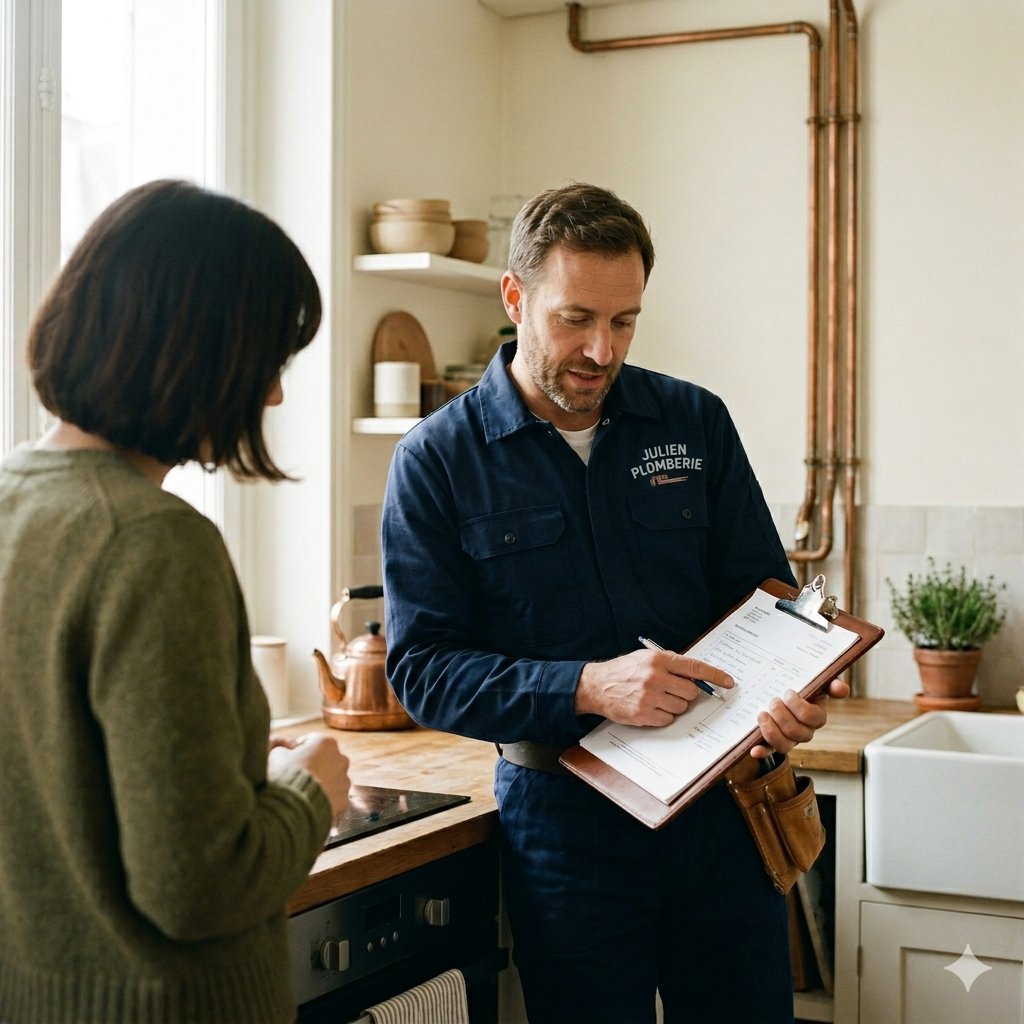 Julien en consultation chez un client à Lyon